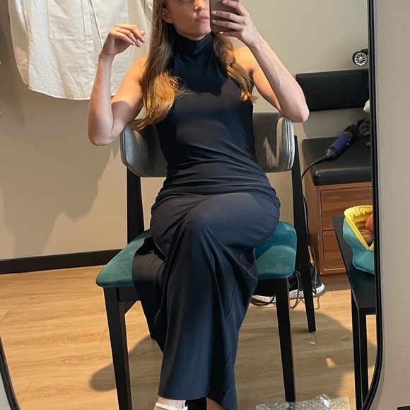 Norma Kamali Halter Turtle Side Slit Gown in Pewter - Picture 8 of 11